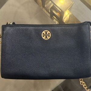 Tory Burch Black Pebbled Leather with Gold Logo